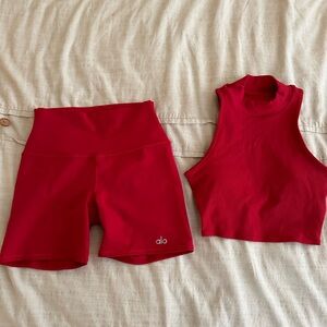 ALO Red Shorts and Sports Bra Set